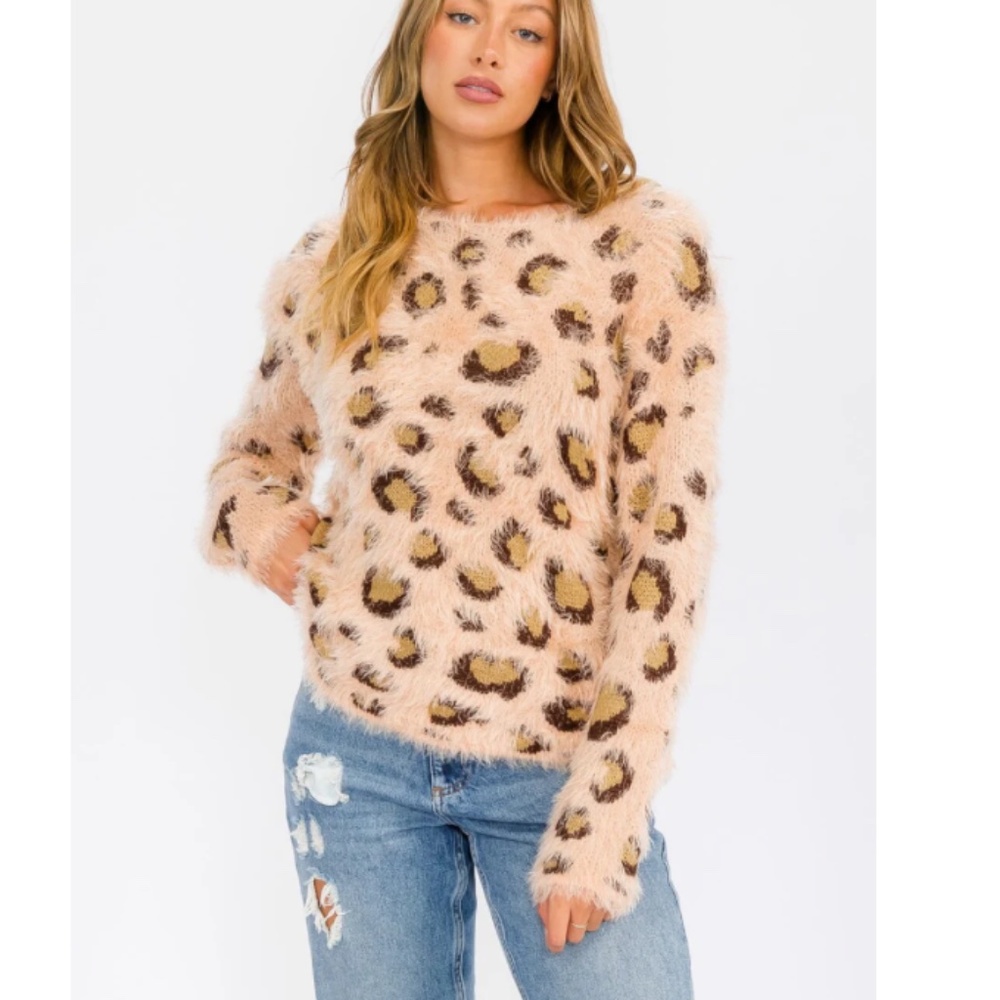 Hem & Thread Fuzzy Animal Print Pullover Sweater